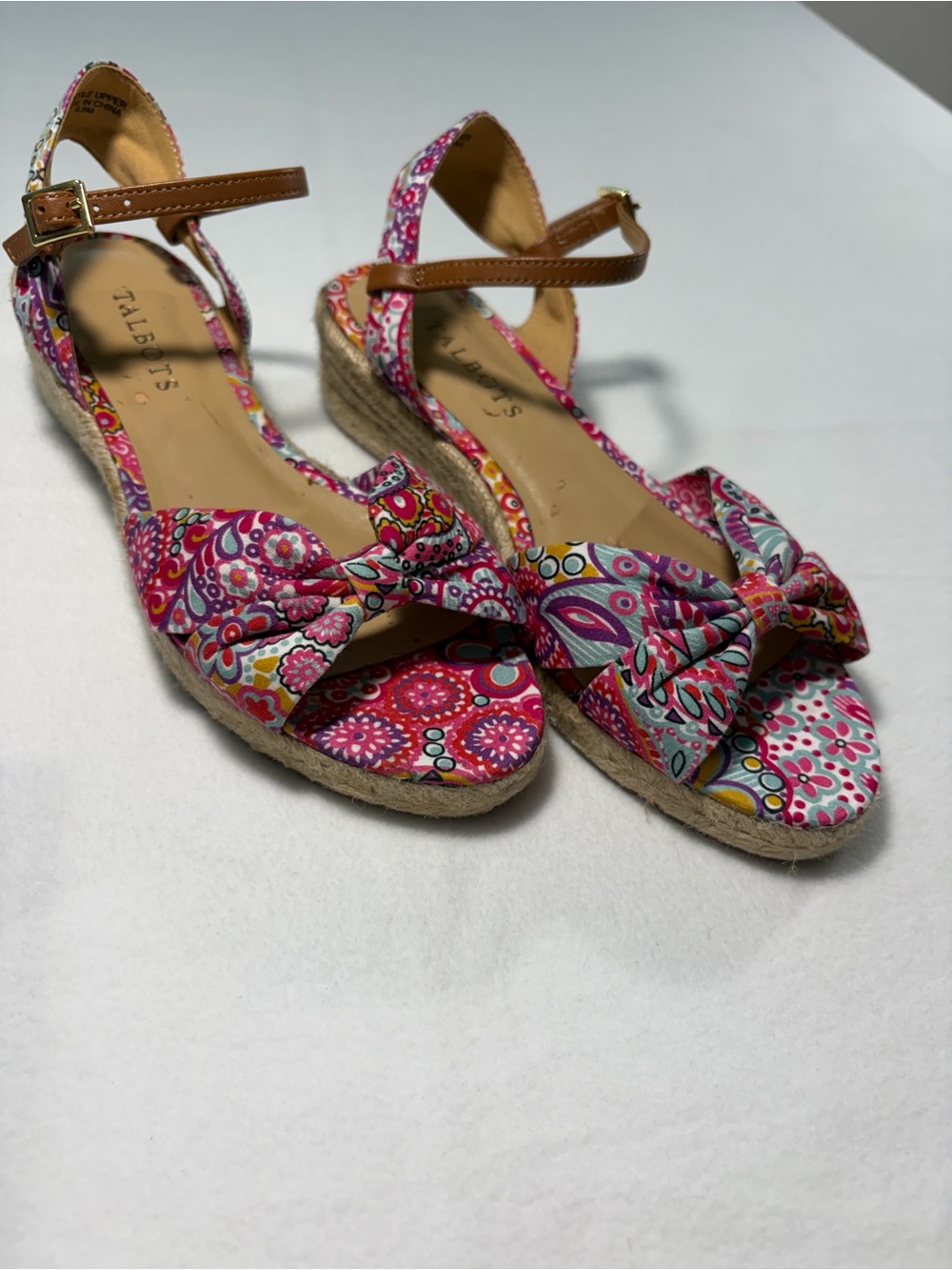 Talbots Women's Pink Patterned‎ Knot Espadrille Wedge Sandals